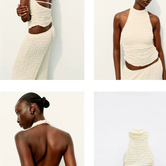 Cream Textured Jumpsuit with Wide-Leg Silhouette - Picture 4 of 4